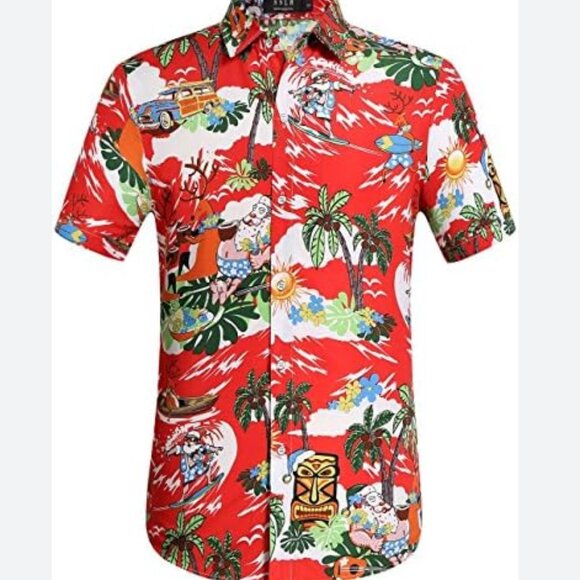 Men's Santa Claus Party Tropical Ugly Hawaiian Christmas Shirt Sz XL - NWT - Picture 1 of 2